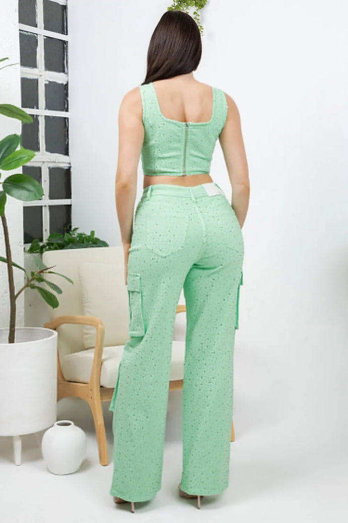 Rhinestones 4 Pockes Cargo Jean