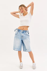 Mid-waisted Skater Baggy Bermuda With Adjustable Side Belt
