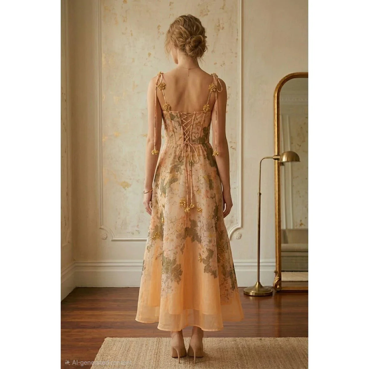 FLORAL PRT TANK MAXI DRESS WITH FLOWER TRIM STRAP