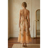 FLORAL PRT TANK MAXI DRESS WITH FLOWER TRIM STRAP
