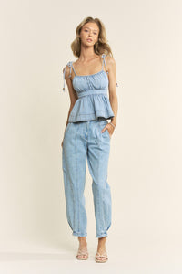 Chloe Pentual Denim Top with Barrel Harem Pant Set