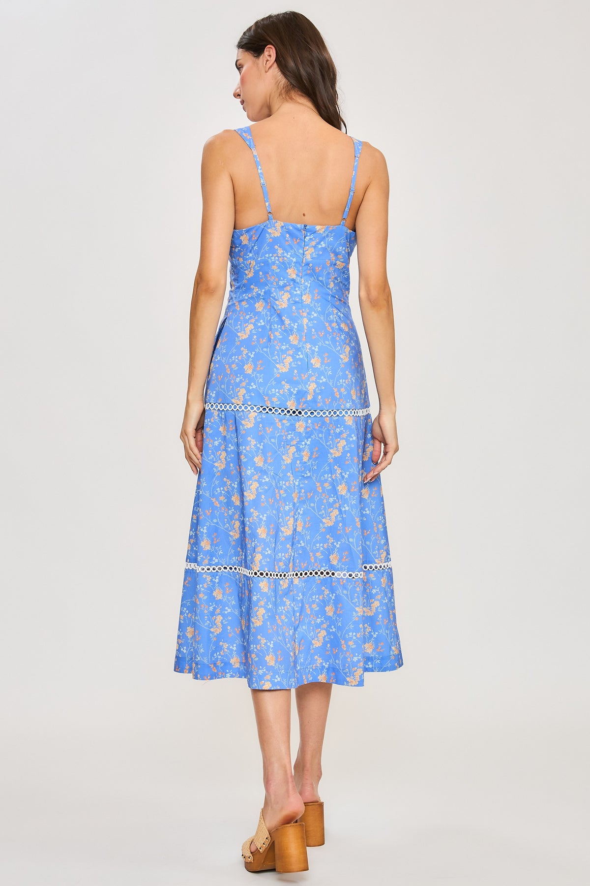 Floral Midi Dress With Lace Detailing