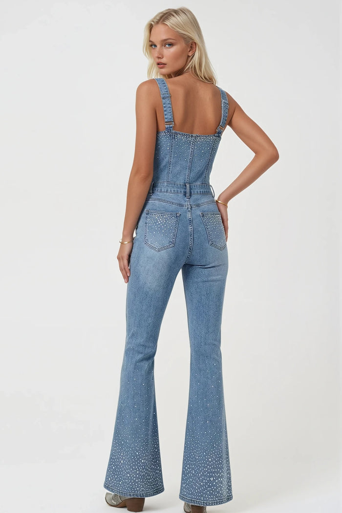 RHINESTONE DENIM JUMPSUIT