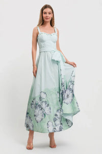 Flower Print Adjustable Strap Waist Tie Dress