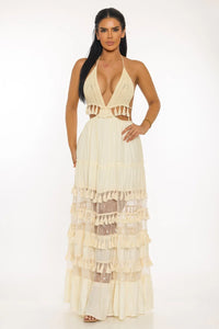 Tassel Bustier & Lace Maxi Dress