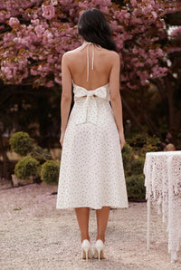 Spring Polka Dot Flower Bow Midi Dress