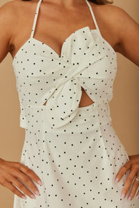 Spring Polka Dot Flower Bow Midi Dress