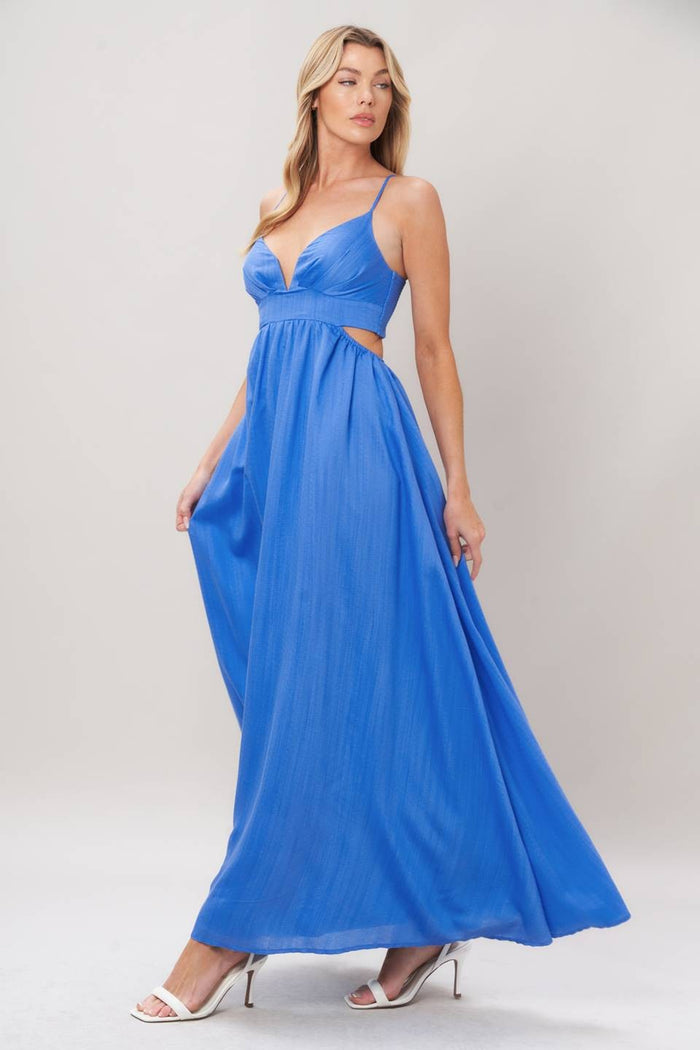Open Back Maxi Blue Dress
