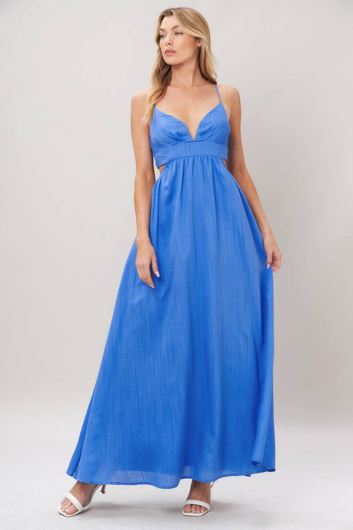 Open Back Maxi Blue Dress