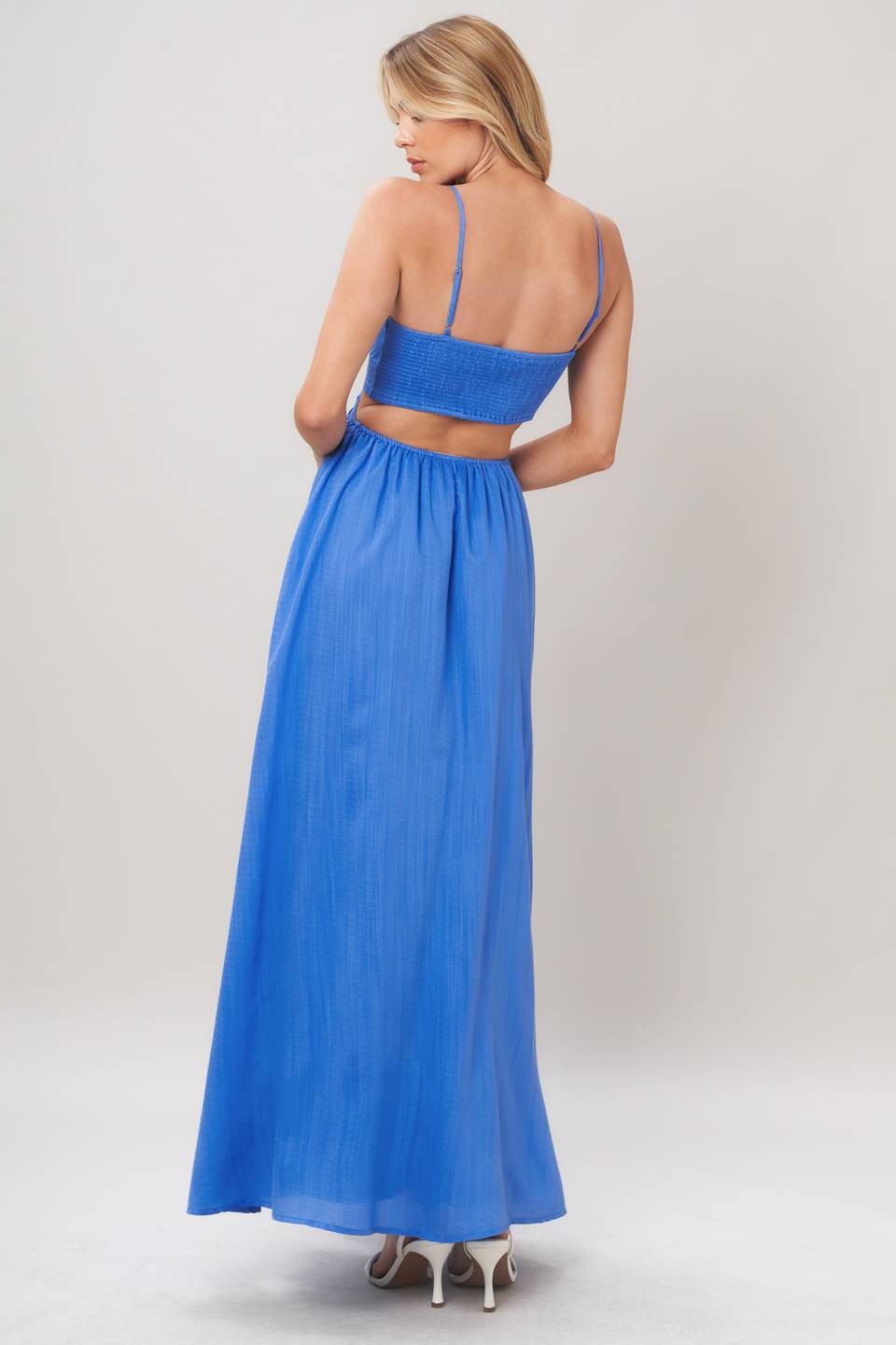 Open Back Maxi Blue Dress