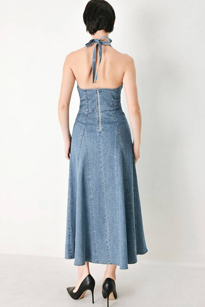 Denim midid halter dress