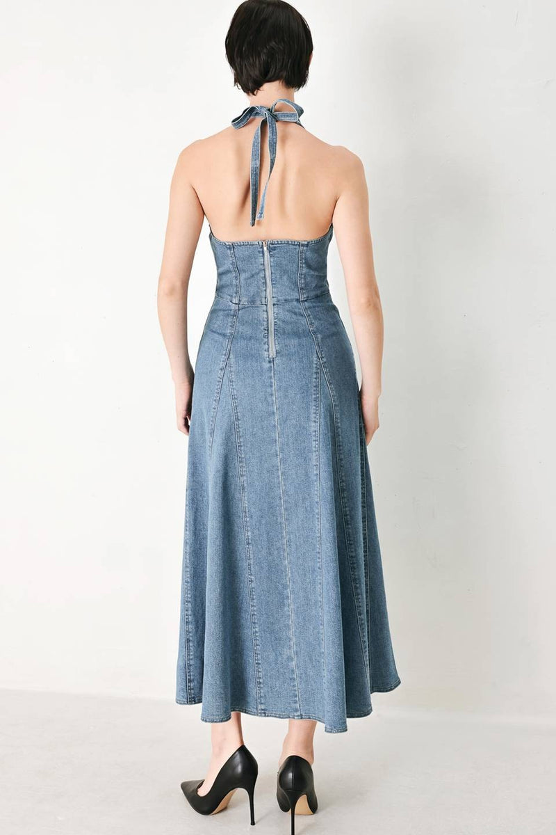 Denim Midi Halter Dress – Women's Denim Dress