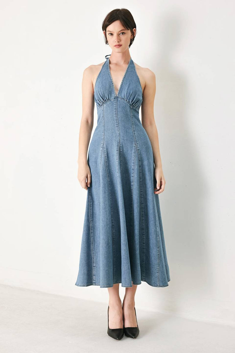 Denim Midi Halter Dress – Women's Denim Dress