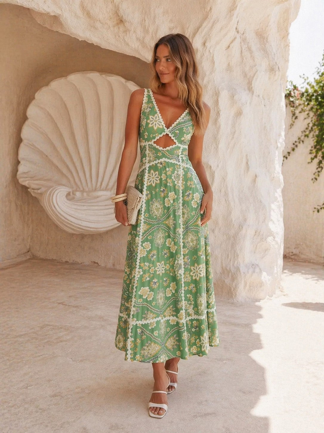Floral Cutout Lace Trim Midi Dress – PRIVILEGE
