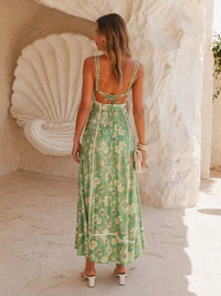 Floral Cutout Lace Trim Midi Dress