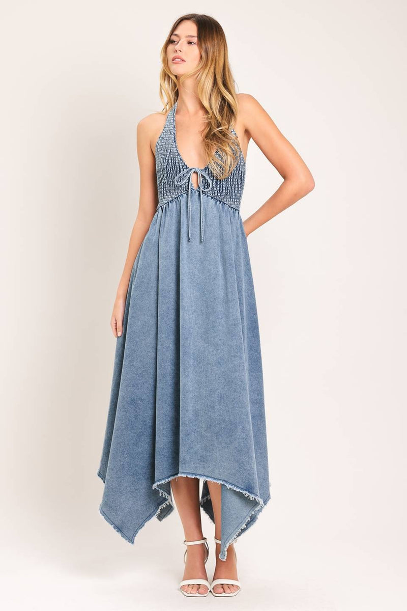 denim cocktail dress Denim Swing Halter Dress – Women's Denim Dress