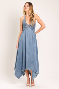 Denim swing halter dress