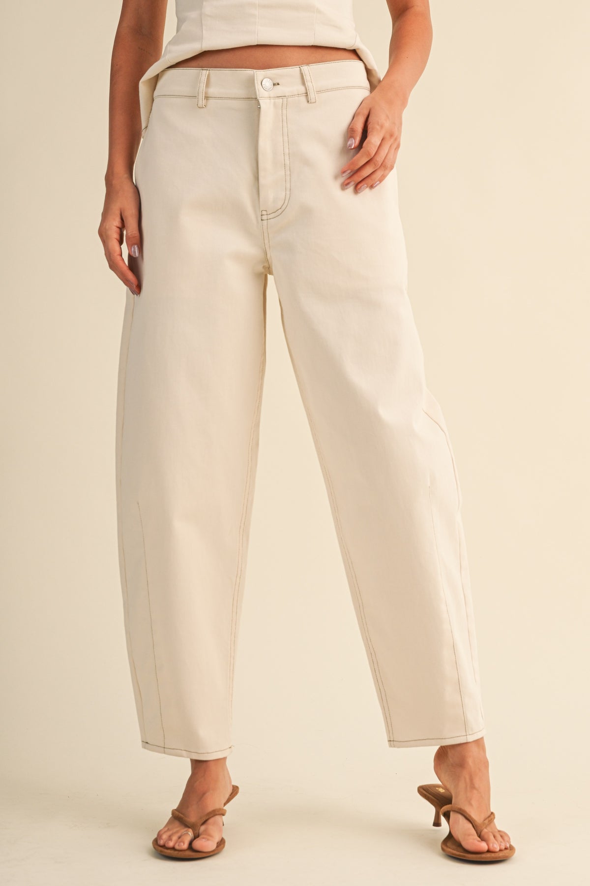 Stretch Twill Peplum Top & Barrel Pants Set