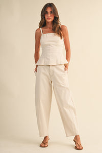 Stretch Twill Peplum Top & Barrel Pants Set