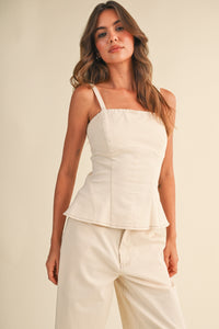 Stretch Twill Peplum Top & Barrel Pants Set