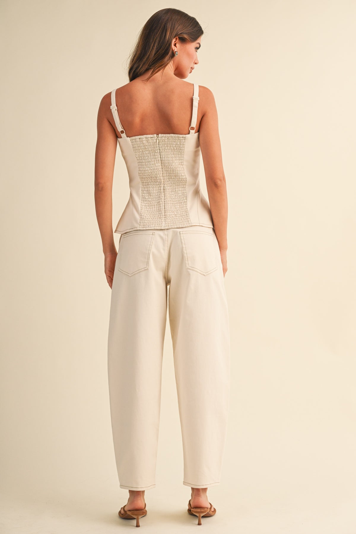 Stretch Twill Peplum Top & Barrel Pants Set