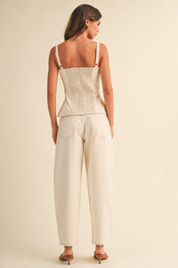 Stretch Twill Peplum Top & Barrel Pants Set