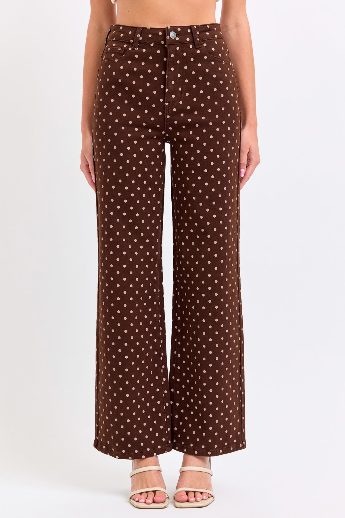 Dotted High Rise Wide Leg Jeans