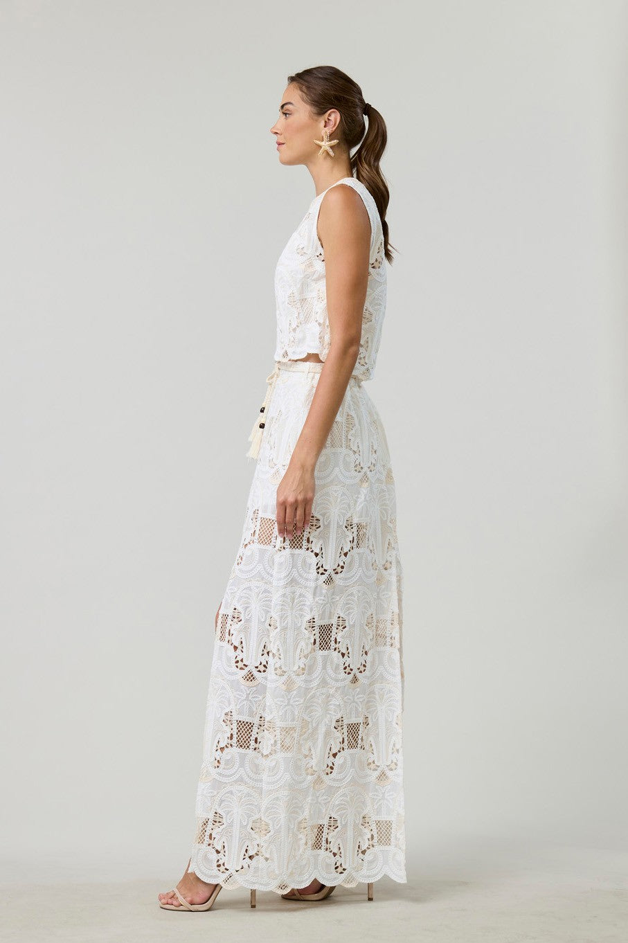 Ivory Lace Split Maxi Skirt set