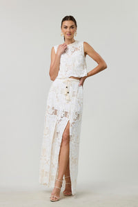 Ivory Lace Split Maxi Skirt set