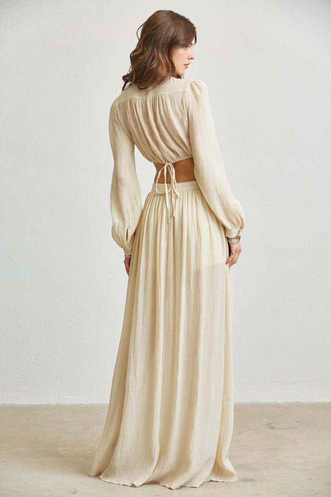 Cut-out Tie Front Maxi Shorts 2pc Set