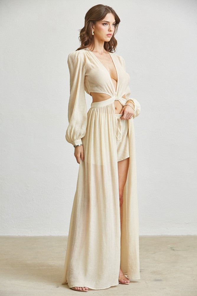 Cut-out Tie Front Maxi Shorts 2pc Set