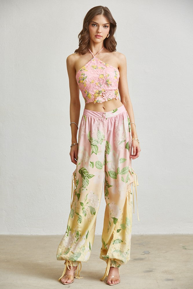 Floral Halter 2-pc  CARGO HARUM Pant Set