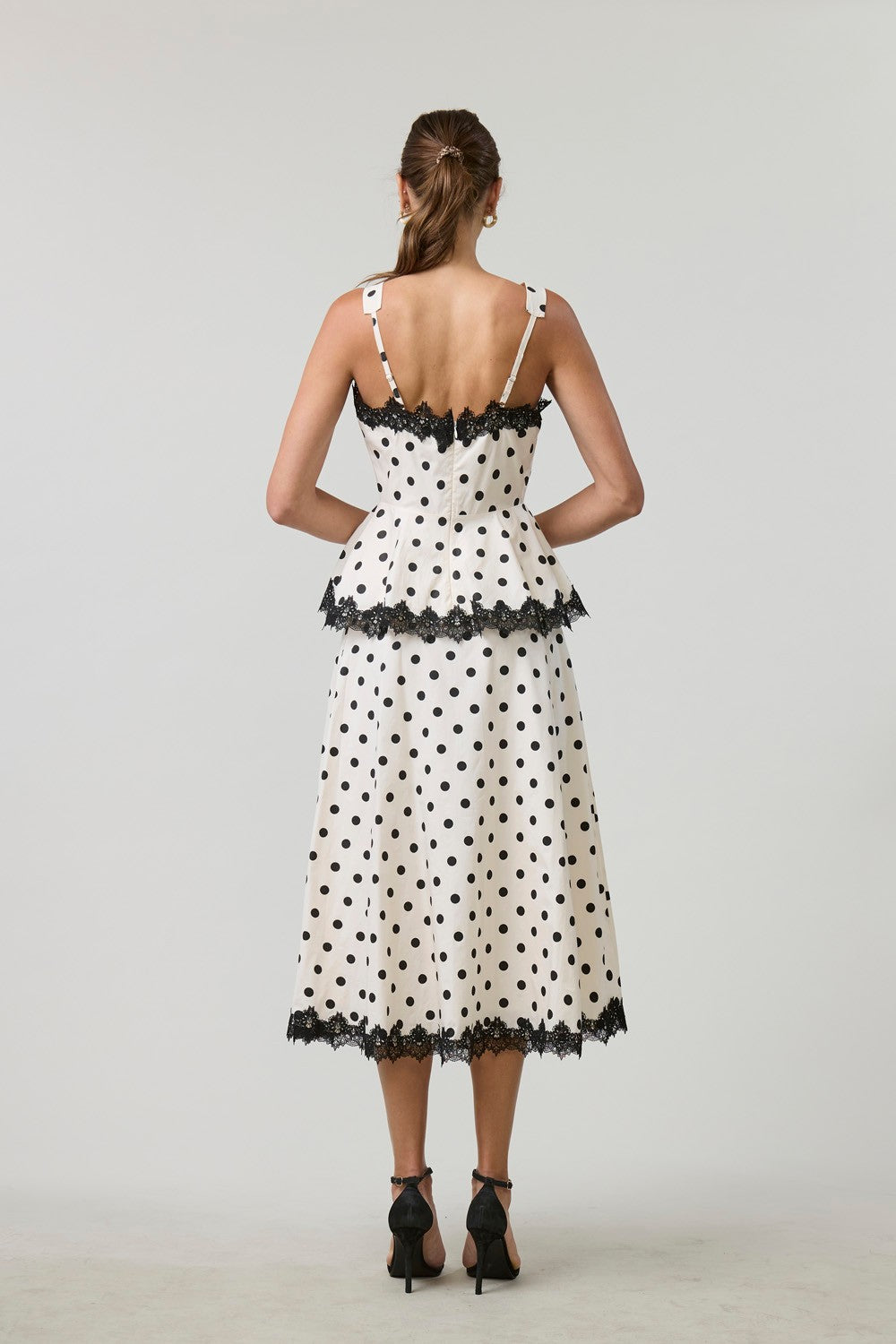 POLKA DOT PEPLUM TOP AND MAXI SKIRT SET
