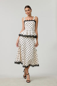 POLKA DOT PEPLUM TOP AND MAXI SKIRT SET