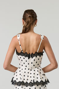 POLKA DOT PEPLUM TOP AND MAXI SKIRT SET