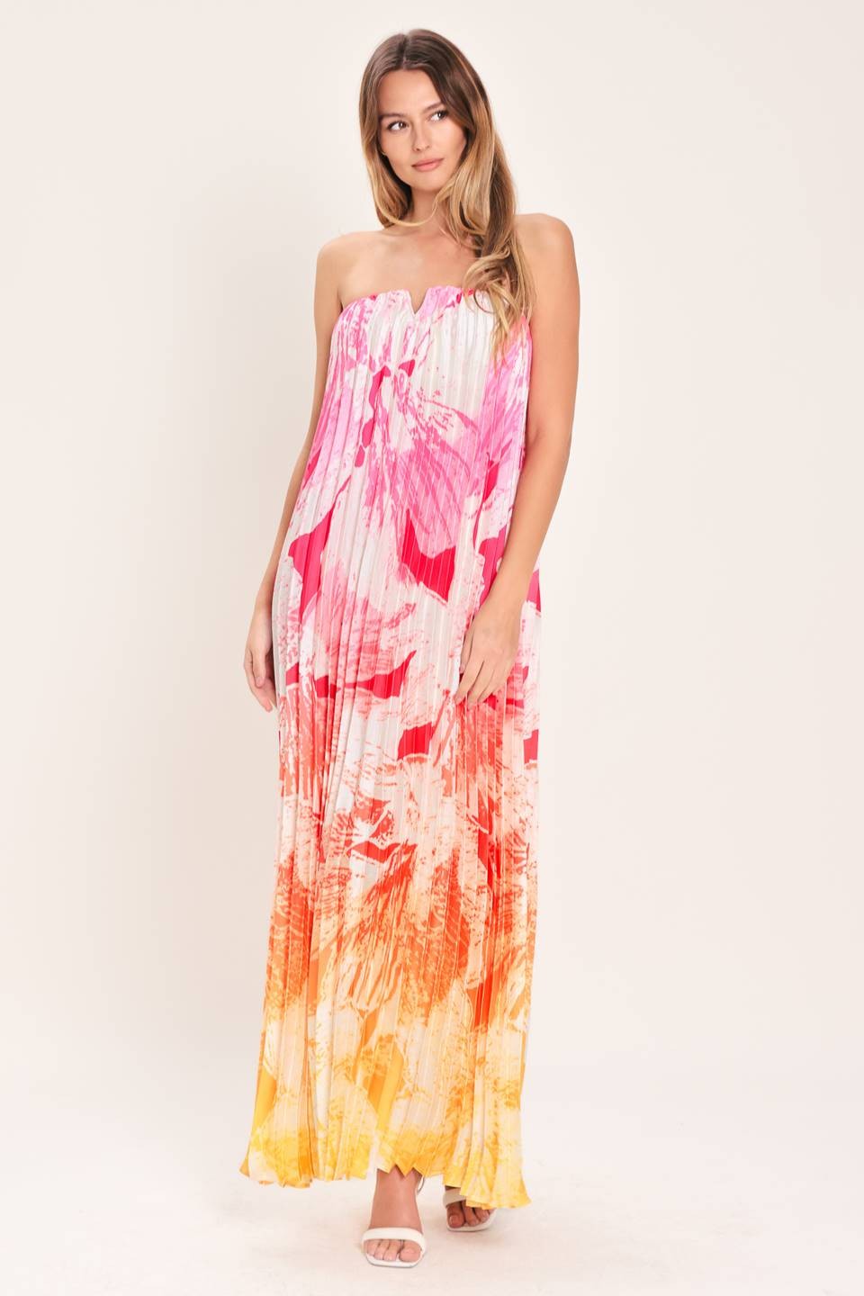 Pleated Maxi Tube Top Dress