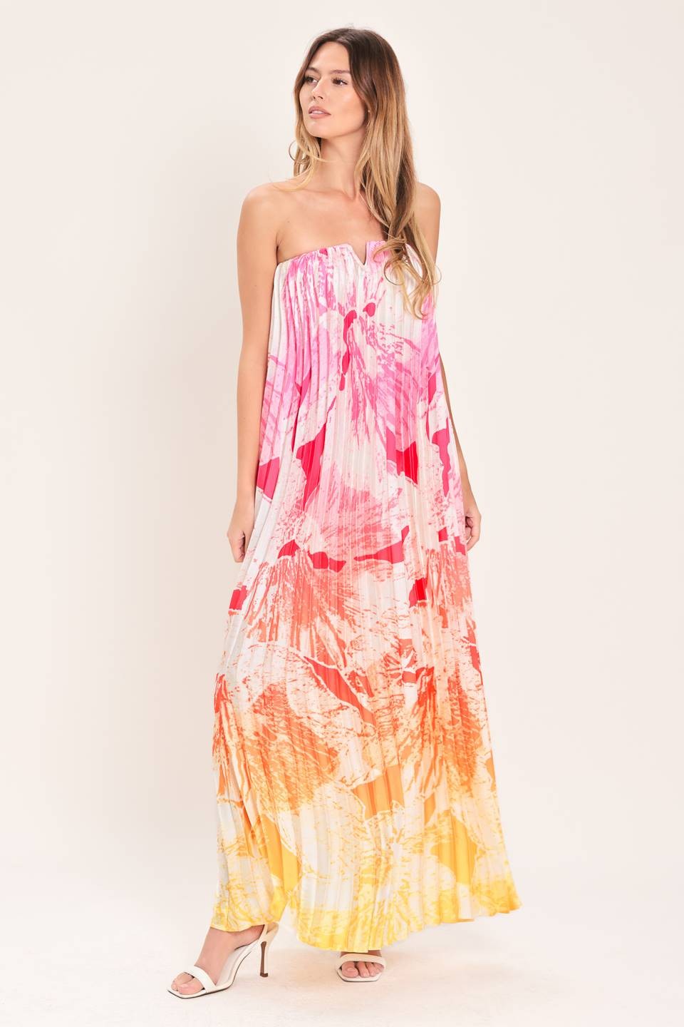 Pleated Maxi Tube Top Dress