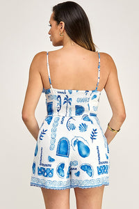 Blue Palm Tree Linen Short Set