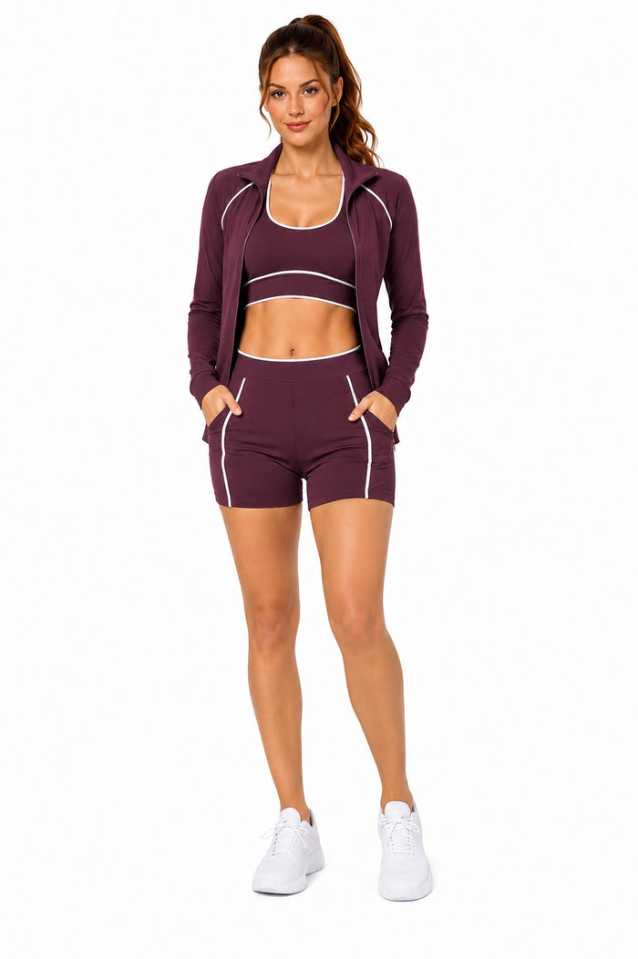 3 pcs activewear set sports bra with shorts with jacket seT