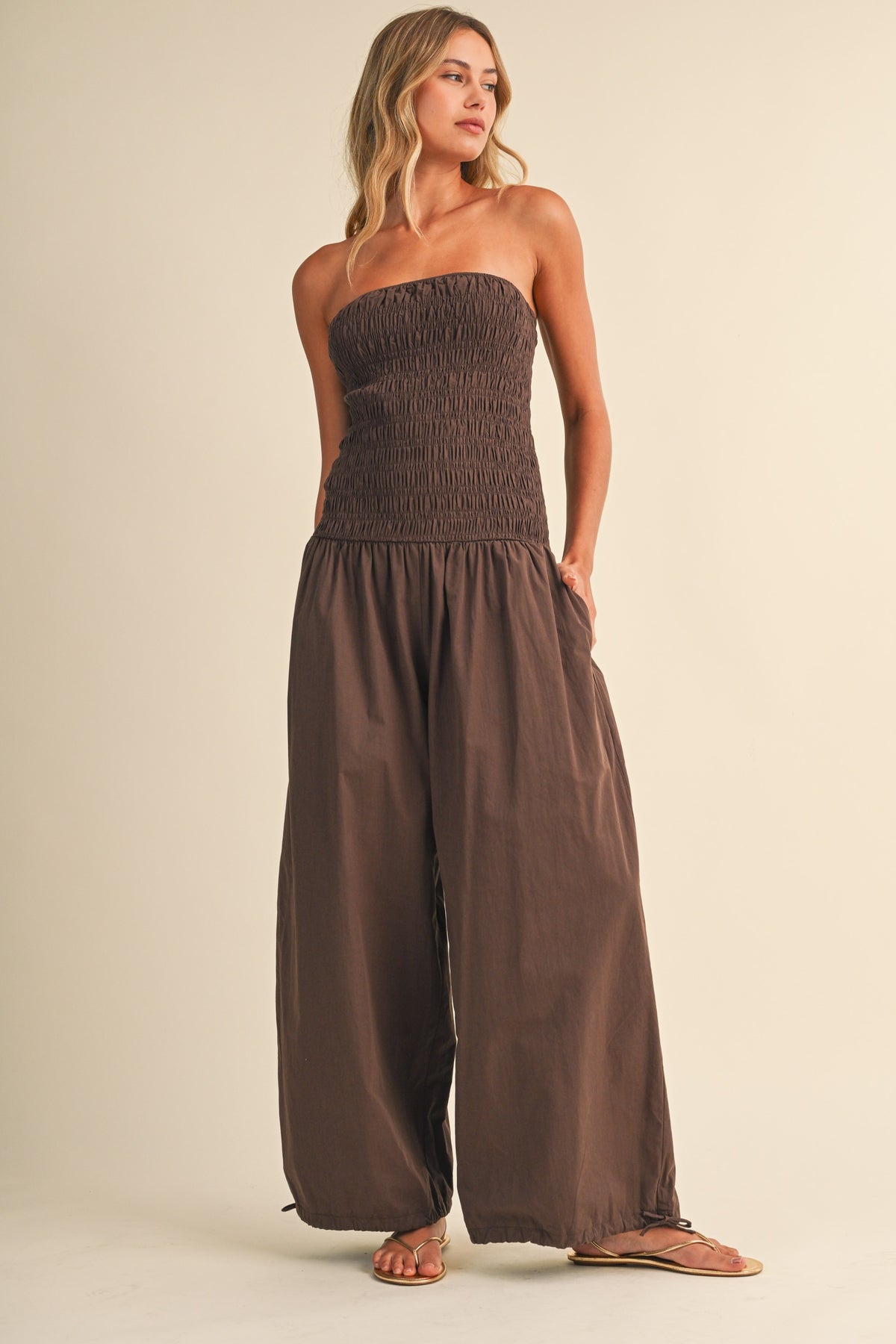Tube Top Edge Balloon Fit Jumpsuit