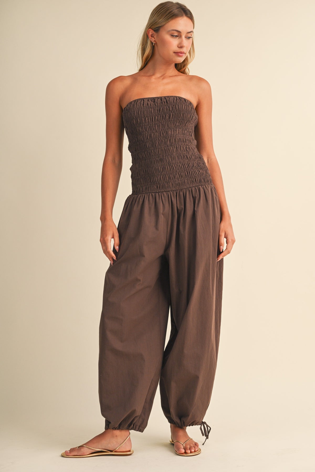 Tube Top Edge Balloon Fit Jumpsuit