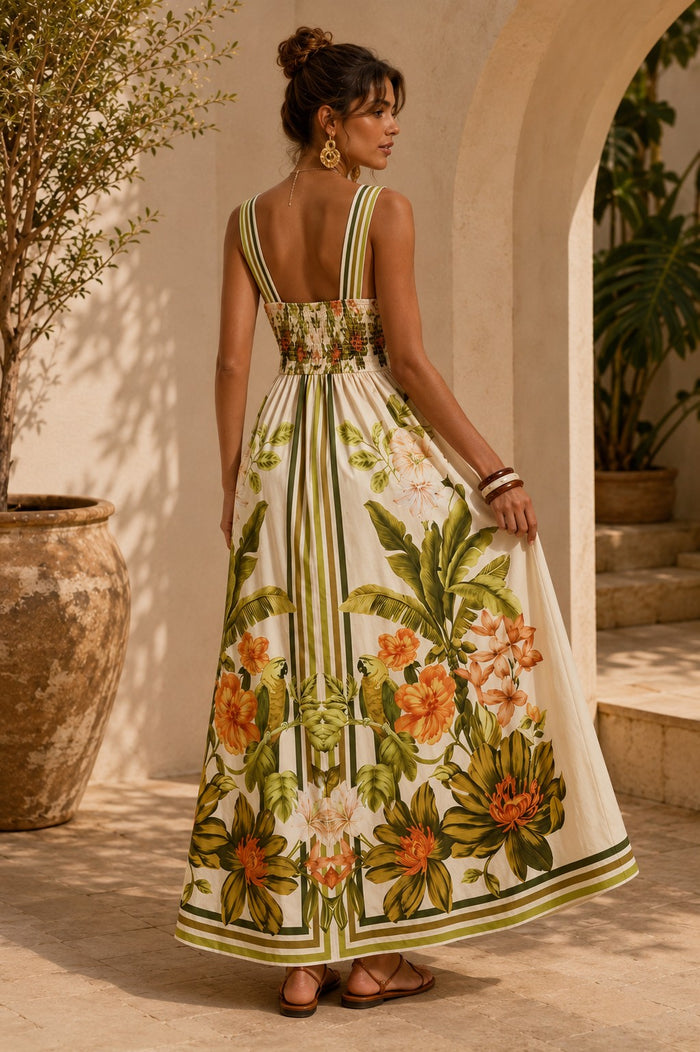 Villa Botanica Deep V Tropical Maxi Dress