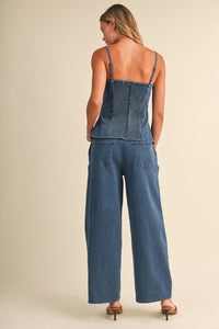 Denim Peplum Top & Barrel Pants Set
