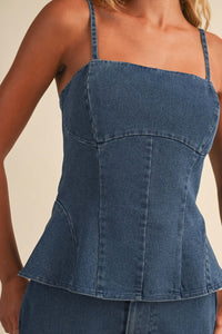 Denim Peplum Top & Barrel Pants Set