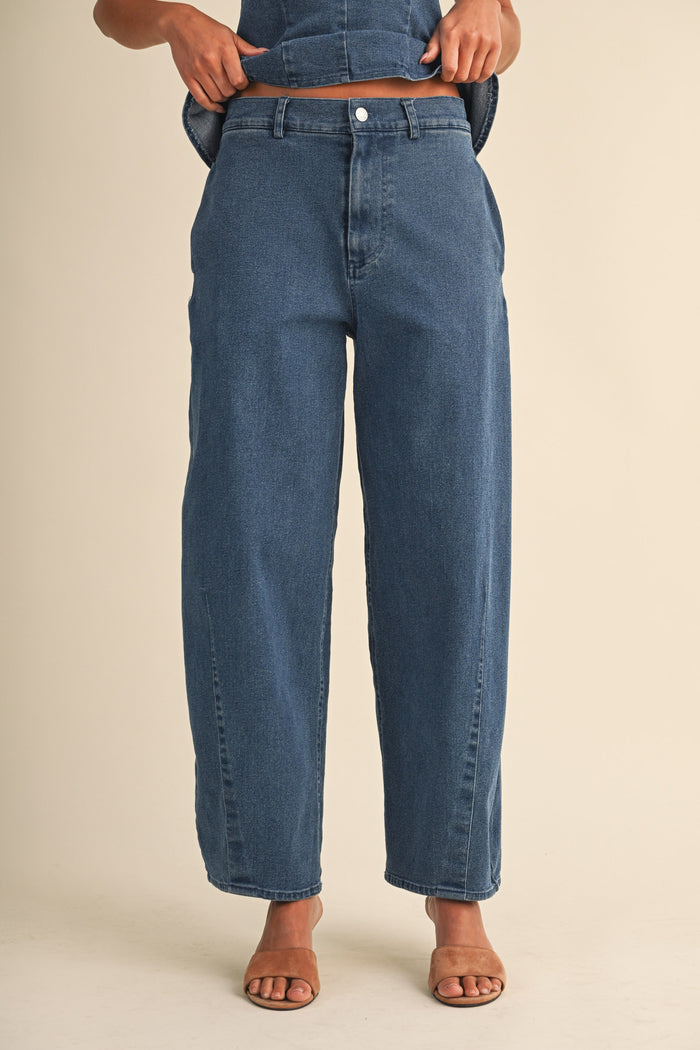 Denim Peplum Top & Barrel Pants Set