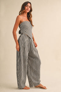 Striped Smocked Back Tie Handkercheif Top And Barrel Pants