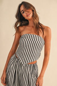Striped Smocked Back Tie Handkercheif Top And Barrel Pants