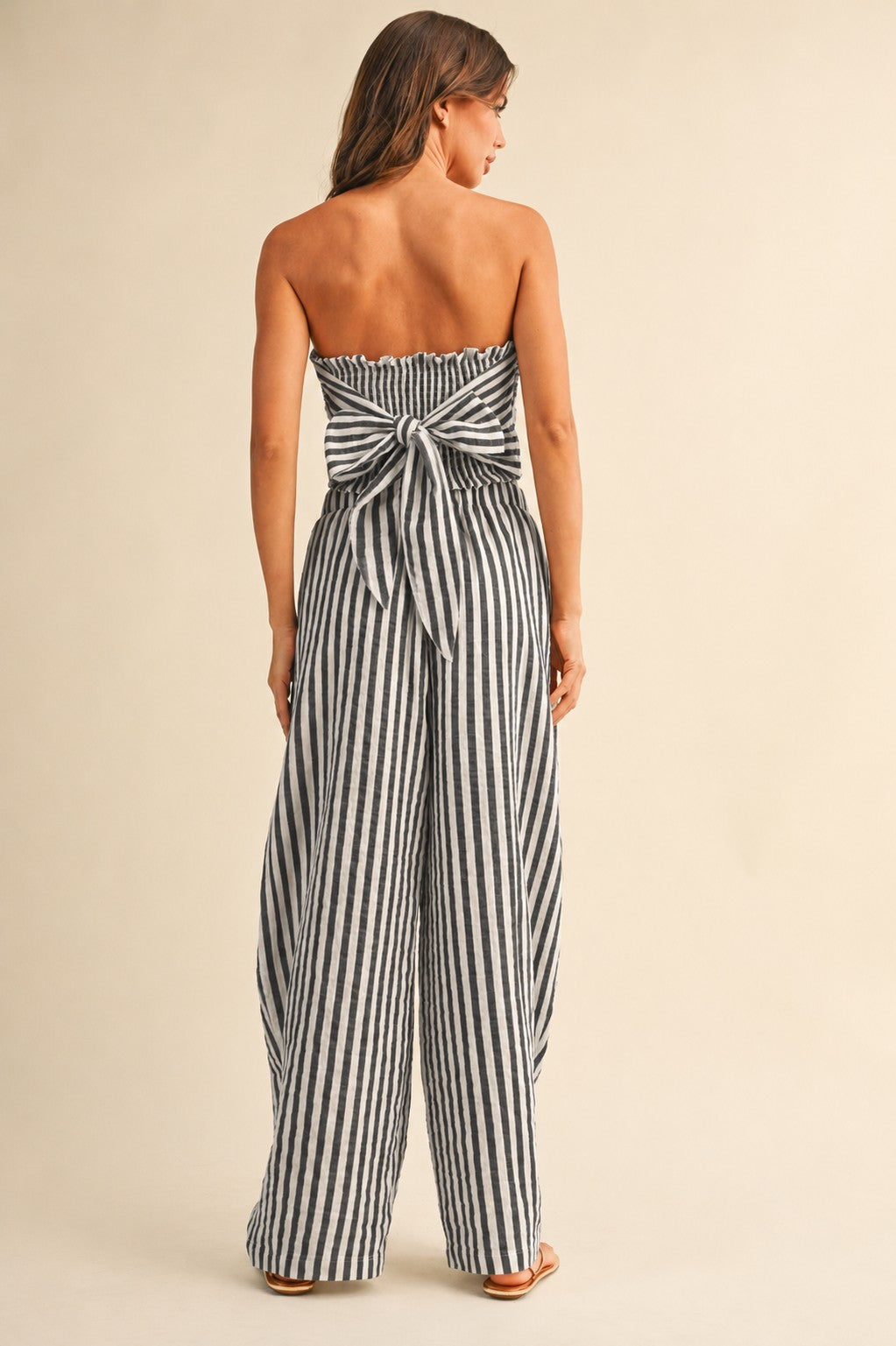 Striped Smocked Back Tie Handkercheif Top And Barrel Pants
