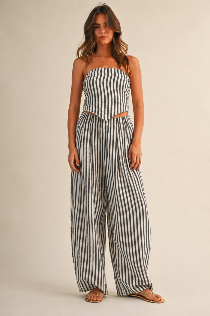 Striped Smocked Back Tie Handkercheif Top And Barrel Pants