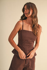 Stretch Twill Peplum Top & Barrel Pants Set